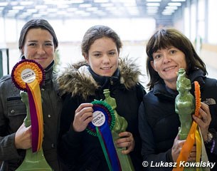 Children's test rider Anna Wojtkowska with trainer Mickiewicz and her mum