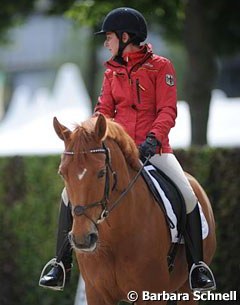 Monica Theodorescu back in the saddle in public with her 2009 German team horse Whisper