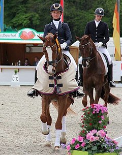 Eva Möller riding the lap of honour on For Freedom (by Floriscount) at the 2015 Holtkamper Dressage Days in Bielefeld