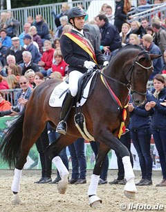 Manuel Bammel and Smirnoff win the 5-year old Dressage Horse division at the 2015 Bundeschampionate :: Photo © LL-foto