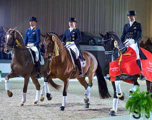 The top three in ‘s-Hertogenbosch: Hans Peter Minderhoud on Flirt, Isabell Werth on Don Johnson FRH and Edward Gal on Undercover :: Photo © Arnd Bronkhorst