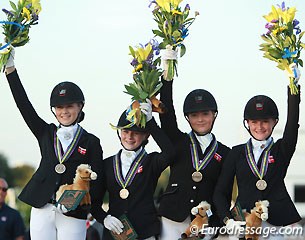 The bronze medal winning Danish team with Sara van Deurs Petersen, Louise Christensen, Karoline Rohmann, and Sara Aagaard Hyrm
