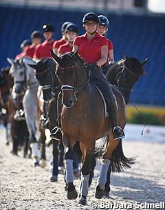 The German Under 25 riders practicing their quadrille which they performed on Sunday during the freestyle finals