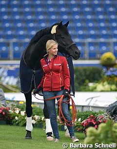 Jessica von Bredow-Werndl takes Unee BB for a walk in the main stadium