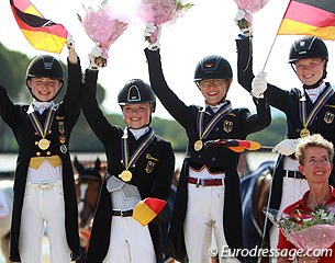 The golden German junior rider team at the 2015 European Junior Riders Championships: Semmieke Rothenberger, Paulina Holzknecht, Hannah Erbe, Kristin Biermann :: Photo © Astrid Appels