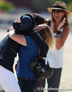 Juan hugs Dhannie's owner Cristina Danguillecourt. Mum Maria Guimon in the background