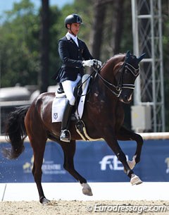 Juan Matute Guimon on Dhannie. The horse is owned by Sandaraca Vince S.L., a company owned by Yeguada de Ymas' Cristina Danguillecourt, long time sponsors of the Matute family. 
