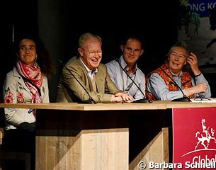 Panelists Beatriz Ferrer-Salat, Wilfried Bechtolsheimer, Tristan Tucker, and Jennie Loriston-Clarke at the 2015 Global Dressage Forum