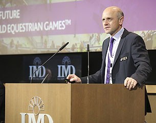 Tim Hadaway, FEI Director of Games and Championships, addressing the FEI Sports Forum 2016 held at the IMD business school in Lausanne :: Photo: FEI/Germain Arias-Schreiber