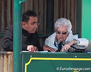 The FEI held a Judges Training Course and exam at the CDI Vilamoura under the supervision of Dieter Schüle and Mariette Withages. Here you see Indian judge Dushyant Bali with Canadian 5*-judge Cara Whitham