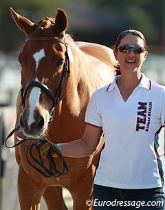 Catherine Haddad-Staller and Hotmail at the horse inspection for the 2015 CDI Wellington on 3 February 2015 :: Photo © Astrid Appels