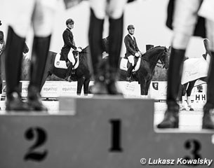 The podium ceremony at the 2016 Polish Dressage Championships in Augustowek