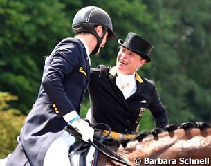 Isabell Werth thanking Sönke Rothenberger for conceding the kur bronze medal to her after ten minutes he had reason to think it was his