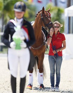 Jil Marielle Becks on the bronze step of the podium. Mum Melanie cuddling with Damon's Satelite