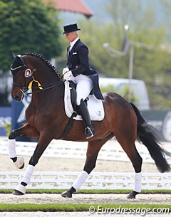 Insa Hansen and Robinvale in the CDI Intermediaire II prize giving at the 2016 European Under 25 Championships :: Photo © Astrid Appels
