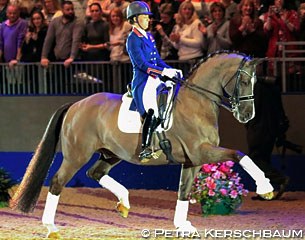 Charlotte Dujardin and Valegro in the horse's farewell ceremony at the 2016 CDI-W London Olympia Horse Show :: Photo © Petra Kerschbaum