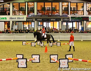 Cavaletti work for the talented Captain Veterano with the former Klimke apprentice Sophie Leube was a part of the demonstrations held at the 2016 Ingrd Klimke Symposium in Munster-Handorf :: Photo © Silke Rottermann