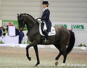 After giving birth to a daughter in November, Helen Langehanenberg is back in the saddle. Here she is pictured on Diamigo