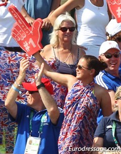 British horse breeder Emma Jane Blundell rooting for the Brits. Carl Hester tipped Emma's Mount St. John Freestyle (by Fidermark x Donnerhall x Ataturk) as Charlotte's star for the future