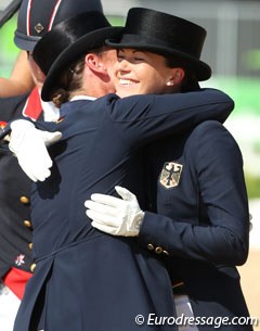 Isabell Werth hugs Kristina Sprehe