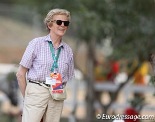 Isabell Werth's sponsor Madeleine Winter Schulze watching Michael Jung in the show jumping phase