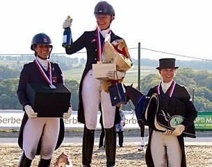 The Grand Prix podium at the 2016 Swiss Dressage Championships: Antonella Joannou, Marcela Krinke-Susmelj, Charlotte Lenherr