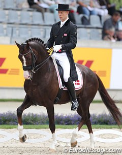 Daniel Bachmann Andersen and Don Olymbrio. The talented stallion is a bit small for his tall rider, but Bachmann did a good job on this young horse who still often got deep and unbalanced