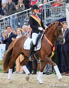 Ann-Cathrin Rieg and Daily Pleasure WE win the 6-year old dressage pony finals at the 2017 Bundeschampionate :: Photo © LL-foto