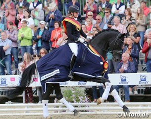 Rieke Schneider and Devonport win the 4-year old riding horse stallion class at the 2017 Bundeschampionate :: Photo © LL-foto