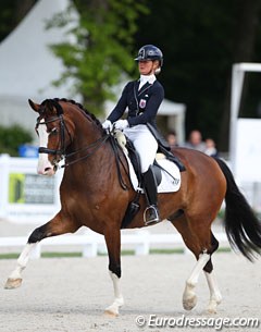 Danish born Luxembourg rider Kristine Moller on the Opländer family's Oldenburg bred Freak Blue Phantom, a 12-year old Florencio x Feinbrand offspring