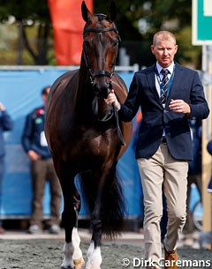 Gareth Hughes and Don Carissimo at the horse inspection at the 2017 European Dressage Championships :: Photo © Dirk Caremans