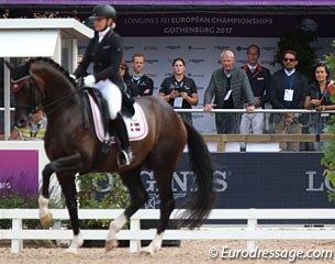 Diederik van Silfhout and Swedish trainer Jan Brink watching student Anna Zibrandtsen on Arlando