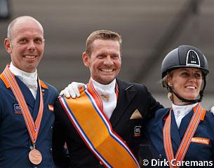 The Grand Prix podium with Minderhoud, Gal and Witte-Vrees at the 2017 Dutch Dressage Championships :: Photo © Dirk Caremans