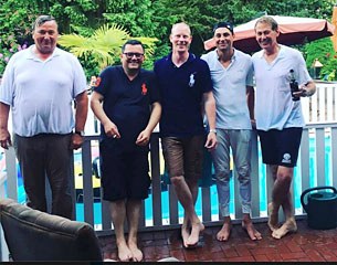 This is how the team at Hof Kasselmann celebrates its massive victory at the 2017 Hamburg Dressage Derby: a wet t-shirt contest after a dip in the pool