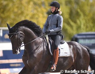 Agnete Kirk Thinggaard on another new ride, Zick Flower which used to be ridden by Blue Hors stud's Allan Gron. Blue Hors stud is owned by Agnete's father Kjell Kirk Kristiansen