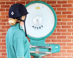 Rider on the scales as part of the Animal Health Trust study on rider weight