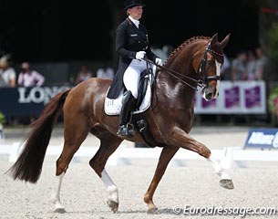 Bad luck for Anabel Balkenhol and her hyper sensitive Dablino. A gust of wind blew over the entire long side of the arena during Balkenhol's test. The pair had to stop so the fences could be fixed and then continue. Dablino was distracted.