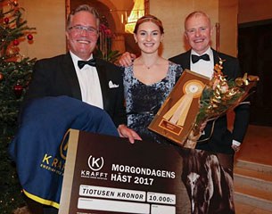 Team Quatermain: owner Patrik Hannell, rider Marina Mattsson, trainer Jan Brink :: Photo © Hannell Dressage