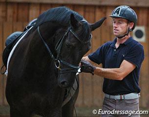 Warwick doing some ground work with Fortuny before getting on