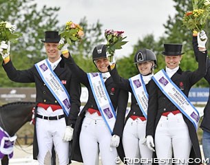 Team Denmark wins the 2017 CDIO Uggerhalne: Daniel Bachmann Andersen, Anna Kasprzak, Charlotte Heering, Agnete Kirk Thinggaard on the podium :: Photo © Ridehesten