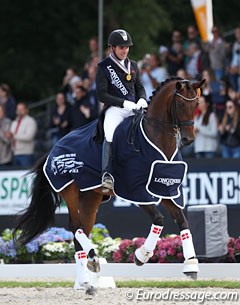 Severo Jurado Lopez and Fiontini win the 7-year old finals at the 2017 World Championships for Young Dressage Horses :: Photo © Astrid Appels