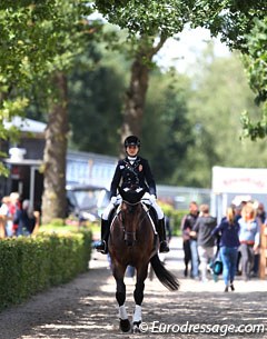 Hungarian Jazmin Yom Tov walking Dodge Raider (by Desperados x Westernhagen) to the warm up ring