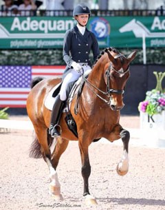 Laura Gravers and Verdades win the CDI-W Grand Prix in Wellington at the Global Dressage Festival during the seventh week of competition :: Photo © Sue Stickle