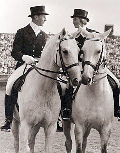 Josef Neckermann on Mariano, Evi Pracht (née Neckermann) on Antoinette at the 1969 CDIO Aachen