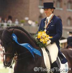 Kyra Kyrklund and Matador at the 1990 World Equestrian Games in Stockholm :: Photo © Mary Phelps