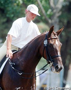 Isabell Werth schooling Gigolo at the 1992 Olympics in Barcelona :: Photo © Dirk Caremans