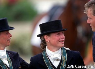 The 1996 Olympic medalists: Anky van Grunsven (silver), Isabell Werth (gold), Sven Rothenberger (bronze)