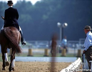 Isabell Werth and Uwe Schulten-Baumer preparing Gigolo for the 1997 European Dressage Championships in Verden :: Photo © Dirk Caremans