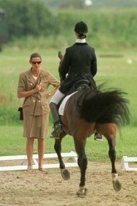 Coby van Baalen trains Delphine Meiresonne on Casper right before their winning ride at the 1998 European Pony Championships