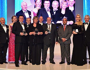 The 2013 PSI Award podium: Ullrich Kasselmann, Nathalie zu Sayn-Wittgenstein, Volker Herres, ?,  Hanni Toosbuy Kasprzak, Klaus Roeser, Arno Gego, Omar Al-Mannai, Judith Rakers, Paul Schockemohle